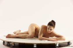 Nude Woman White Laying poses - ALL Slim Laying poses - on side long brown Multi angle poses Pinup
